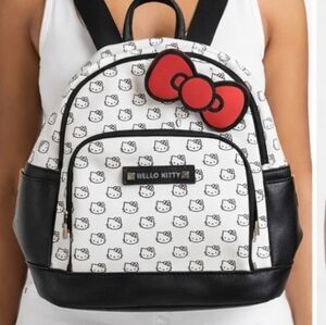 Mini Hello Kitty by Sanrio Monogram Print Mini Backpack Red Bow Black White